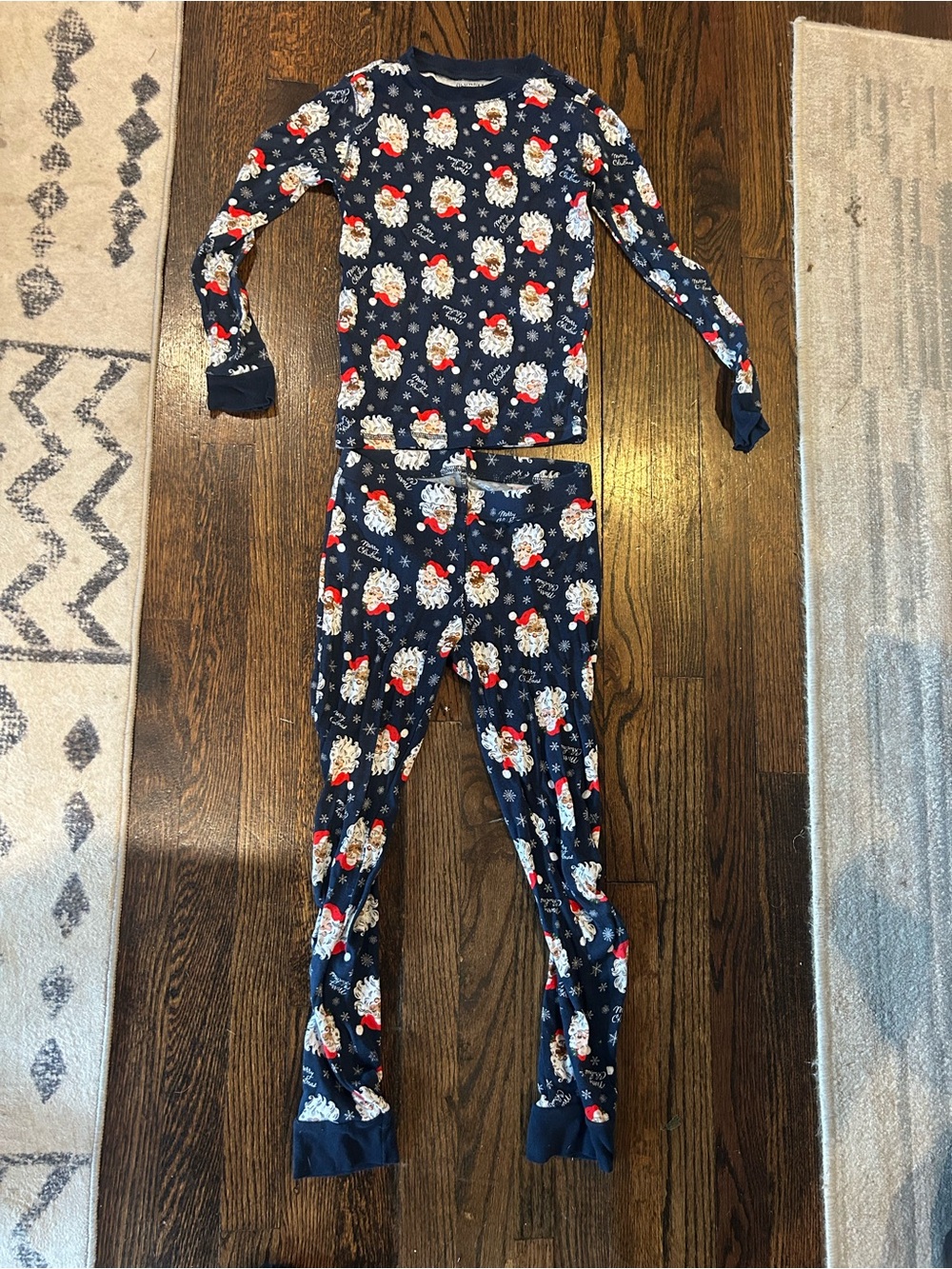 Old Navy Navy Santa Print Kids Pajama Set with Red Accents (Large 10)